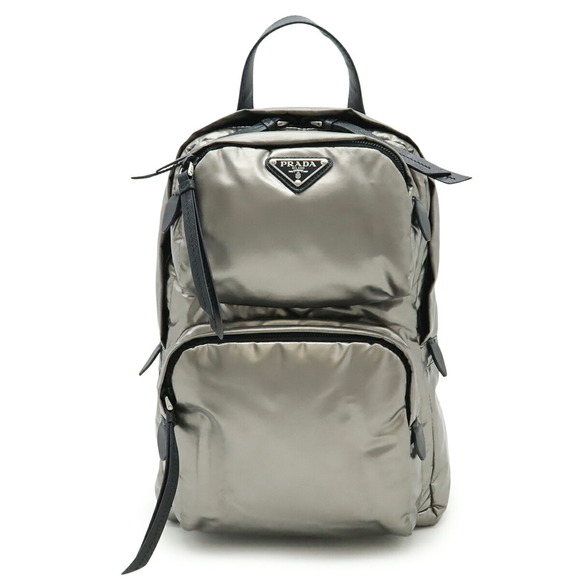 PRADA Triangle Bag Body Shoulder Nylon and Leather FERRO Metallic Silver N...